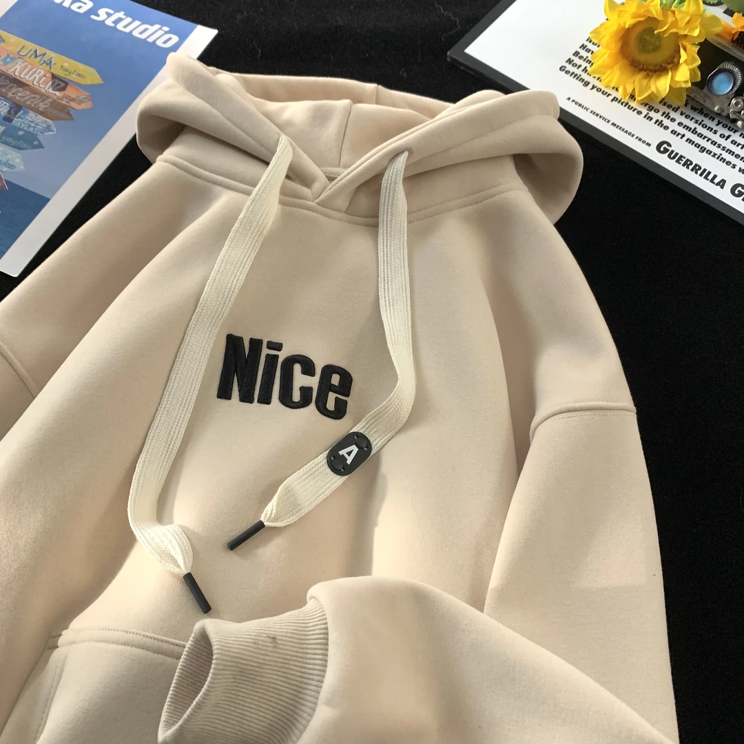 半高领秋冬卫衣男款宽松加绒加厚美式复古外套设计感小众高级潮流