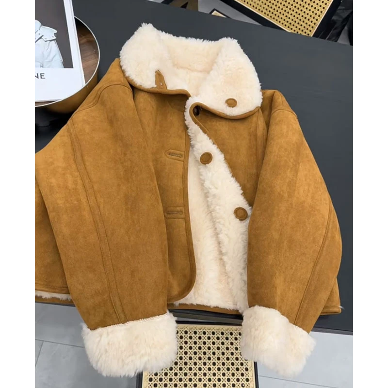 2025秋季新款韩系复古风气质时尚翻领保暖上衣宽松百搭长袖外套女