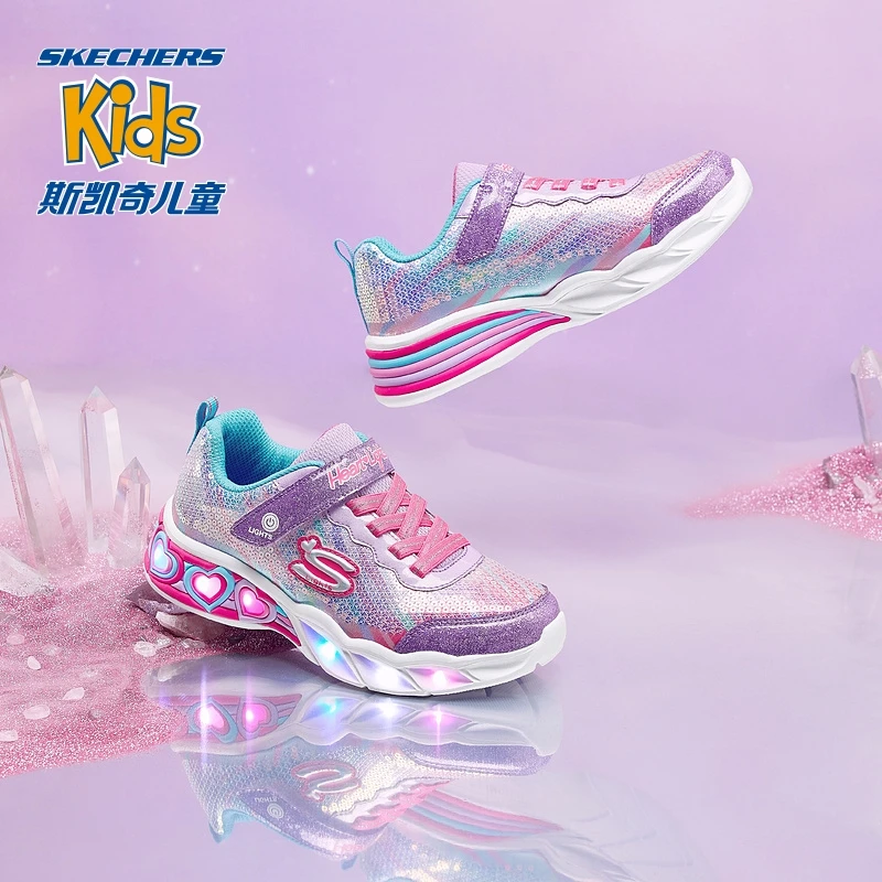 Skechers斯凯奇儿童闪灯鞋炫彩运动鞋新款魔术贴女孩鞋302313L