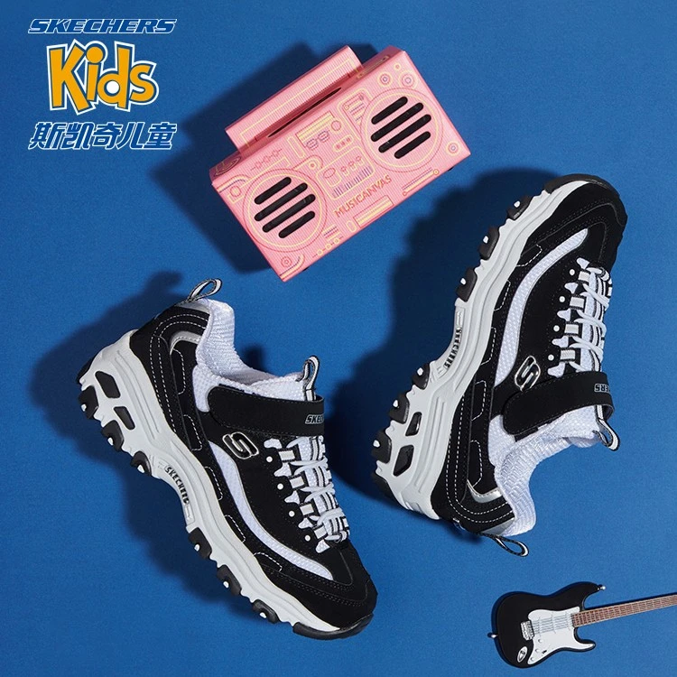 Skechers斯凯奇春季男女童鞋运动厚底老爹鞋小白鞋亲子鞋熊猫鞋