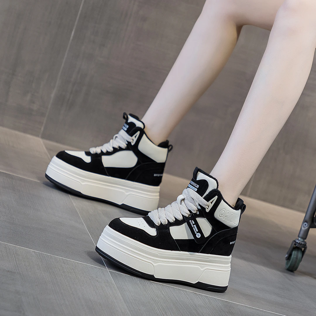 【增高9CM】美拉德秋冬时尚休闲百搭厚底加绒高帮透气系带增高鞋ins