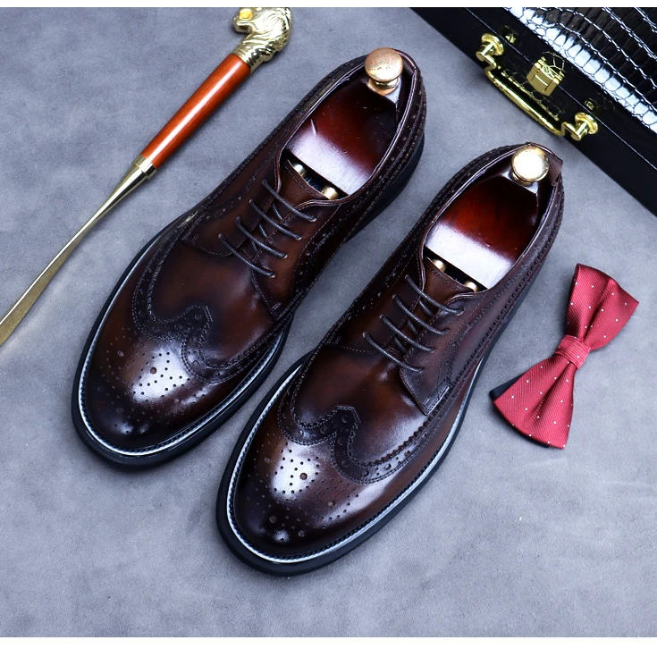 布洛克雕花皮鞋英伦商务正装男士厚底增高大头真皮休闲男士皮鞋