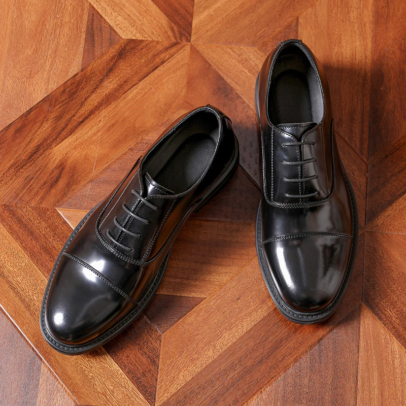 英伦商务厚底皮鞋男真皮休闲舒适软底头层牛皮牛津鞋增高男婚鞋