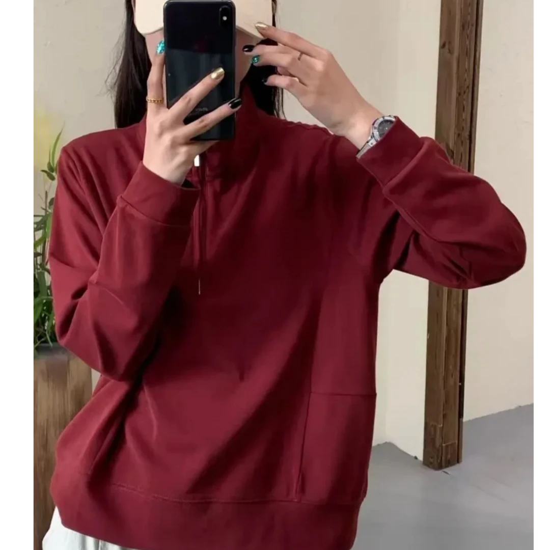 【DG】5708半开领宽松纯色洋气气质减龄卫衣外套