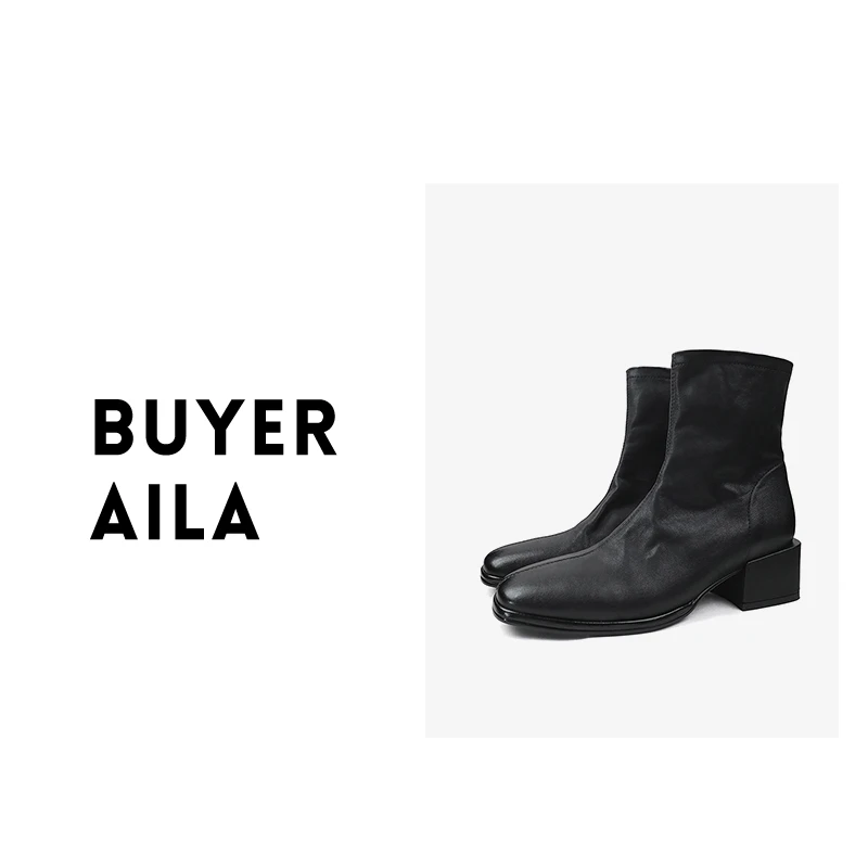 手作做旧皱感时尚百搭侧拉链瘦瘦靴短靴