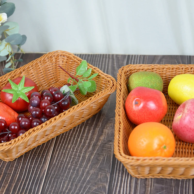 G1果盘30*20编织篮收纳篮家用面包篮手工镂空创意圆形双耳仿藤