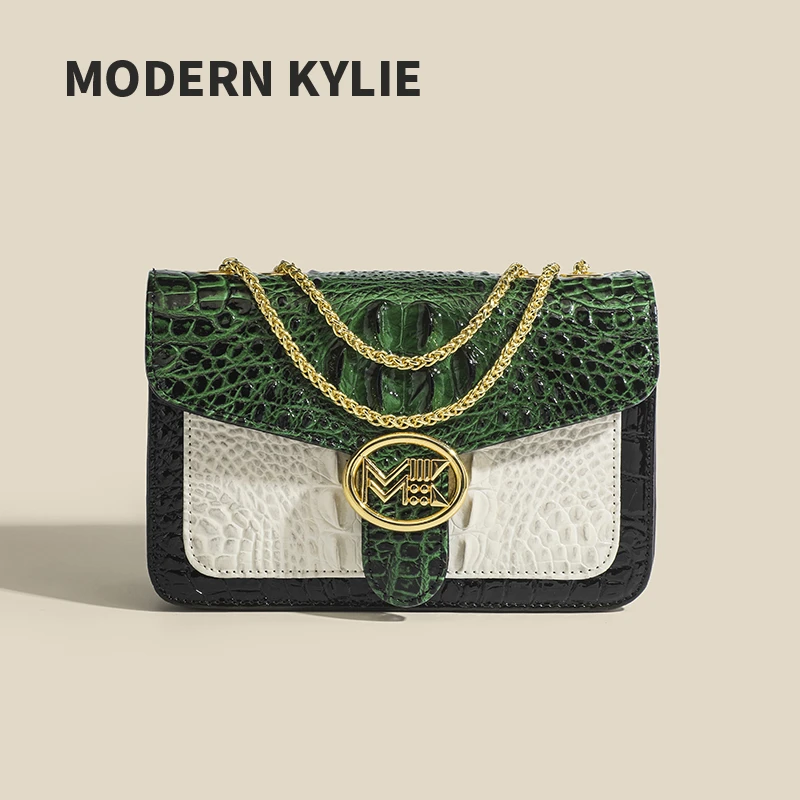 高级感鳄鱼纹女包链条包轻奢小众包高端腋下包绿色单肩斜挎包