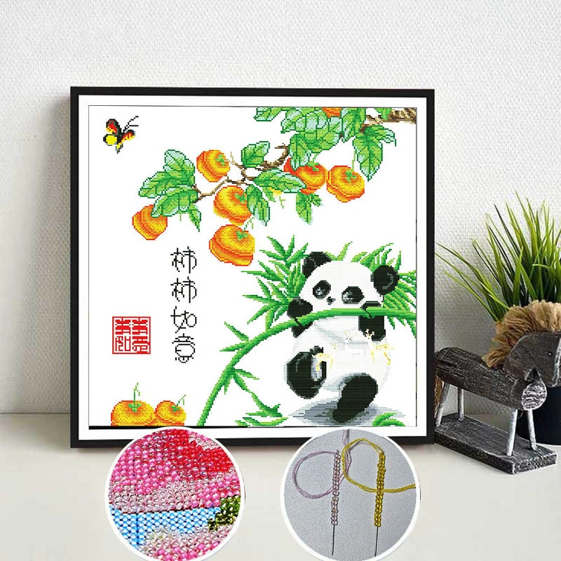 【炫彩玻璃珠绣】事事如意熊猫十字绣新款客厅餐厅卧室卡通儿童珠绣