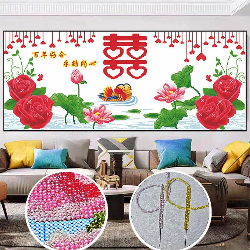 【炫彩玻璃珠绣】欢喜鸳鸯十字绣新款客厅卧室情侣结婚喜庆彩珠绣