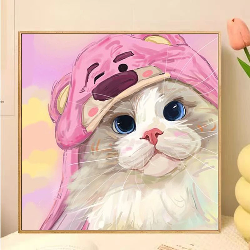 diy数字油画猫咪纯手绘可爱卡通动漫填色油彩画治愈系装饰丙烯画