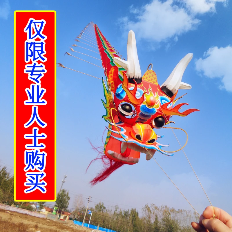 潍坊大型成人高档龙头风筝3d立体手绘手工传统长串龙风筝定制定做