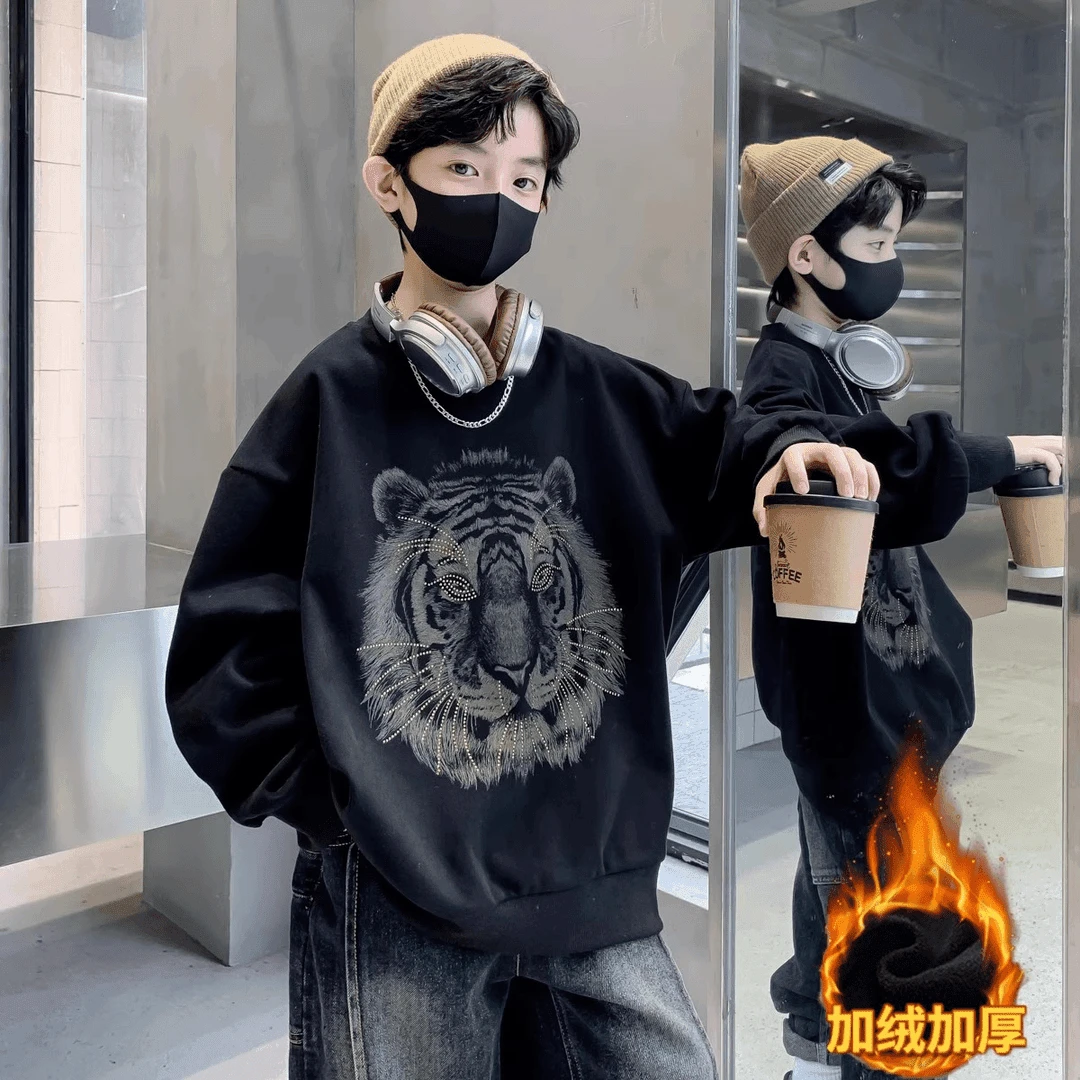 2【爆款热卖】男童秋冬加绒卫衣2024新款儿童时髦帅气加厚保暖冬季