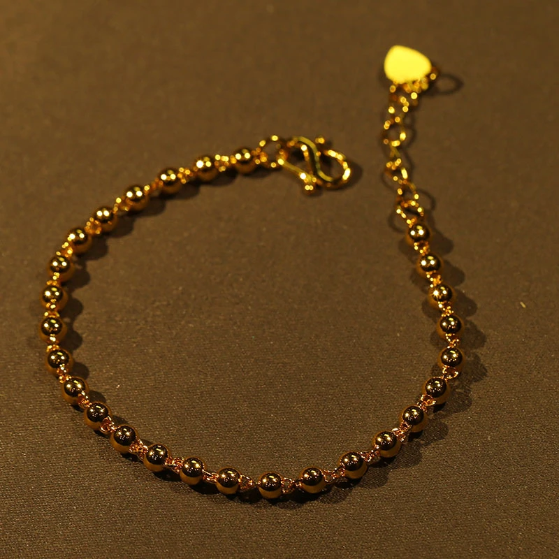 合金手链 新中式国潮金黄色经典传承光面3-4mm豆豆手链052