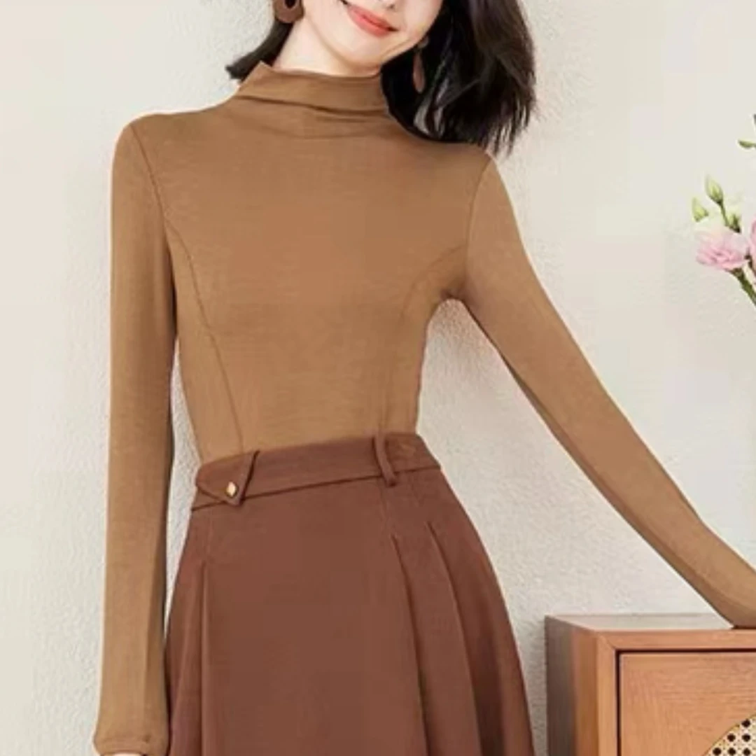 [裁缝方师傅家]秋冬半高领打底衫女长袖T恤修身时尚洋气针织上衣