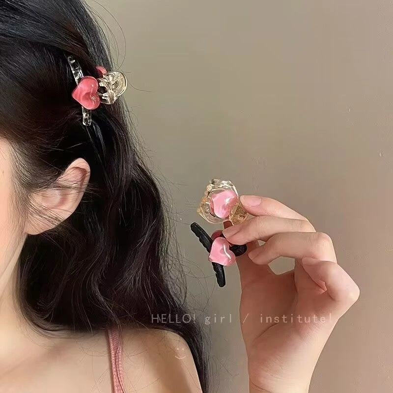 甜美粉色爱心小抓夹森系简约ins半扎发前额侧边刘海发夹迷你夹子
