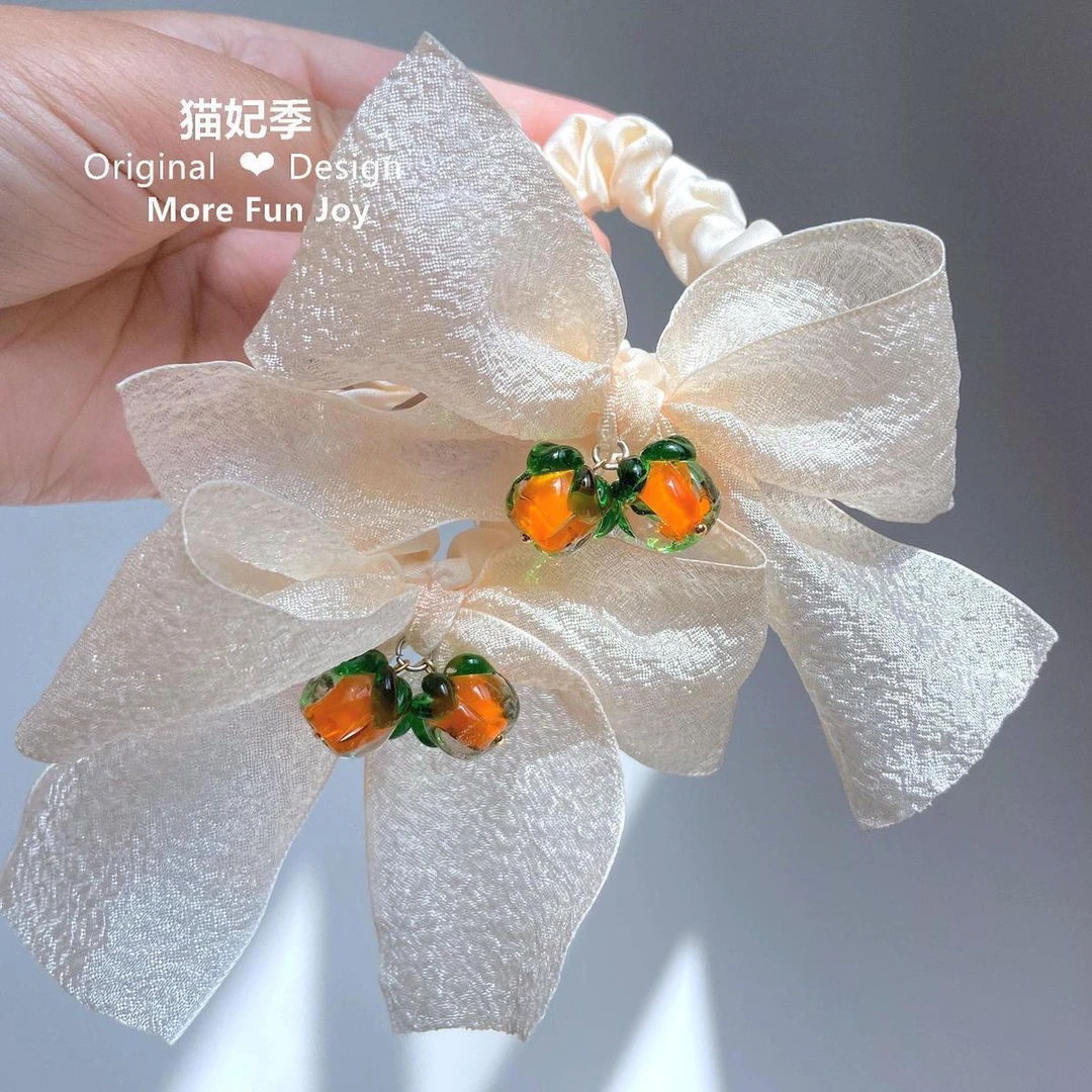 柿柿如意~奶黄色双马尾蝴蝶结头绳超仙森系扎头皮筋少