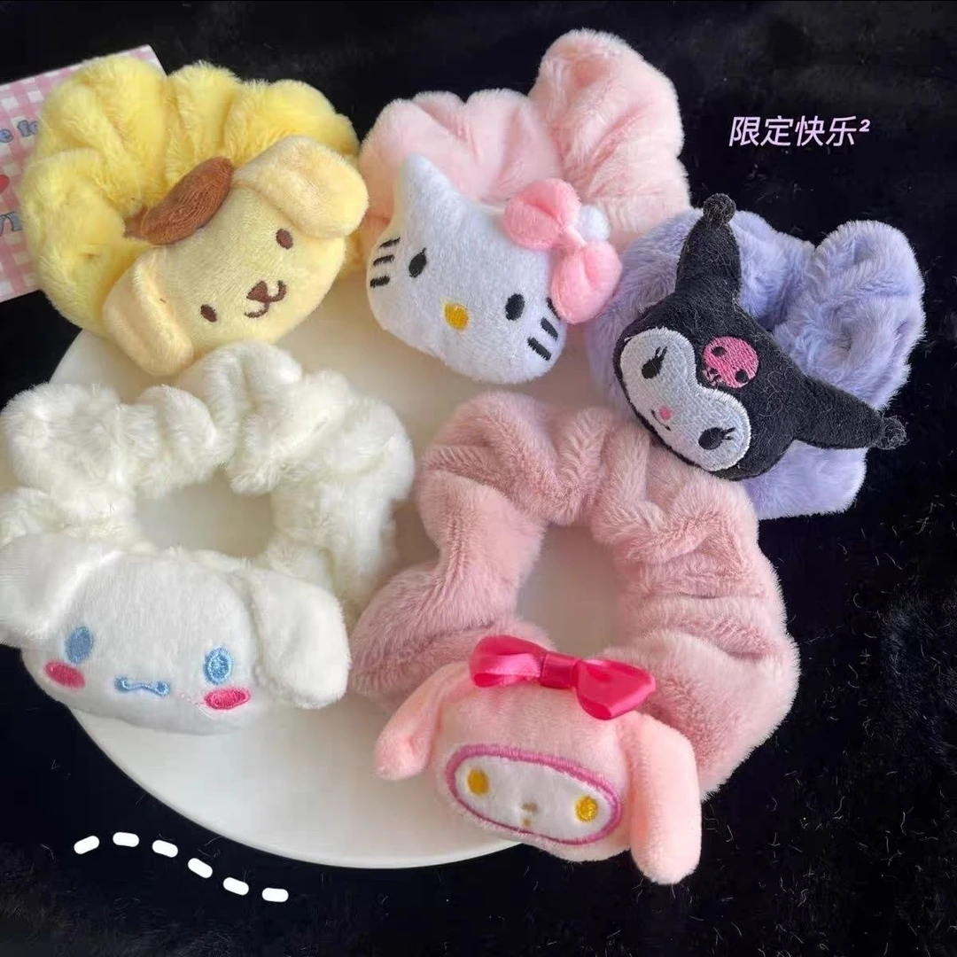 秋冬新款三丽鸥毛绒大肠发圈儿童韩国扎头绳高弹力橡皮筋女发饰品