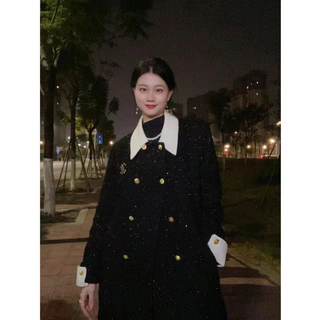 冬季新款法式刺绣大衣气质加厚毛呢小香风外套女