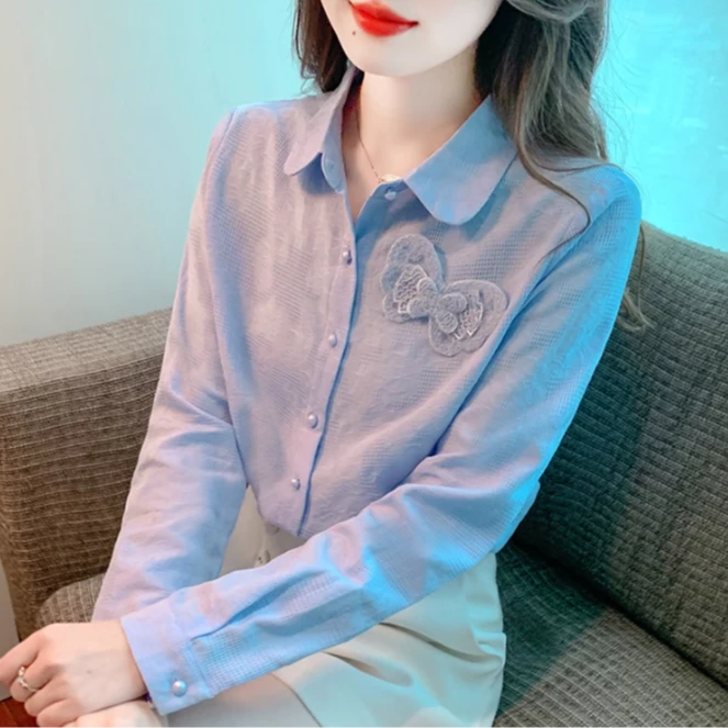 9203法式蝴蝶结衬衫女春秋2024秋季新款百搭长袖女士衬衣气质上衣