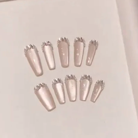 白月光氛围感~猫眼爆闪钻手工穿戴甲轻奢气质新款光疗甲片成品