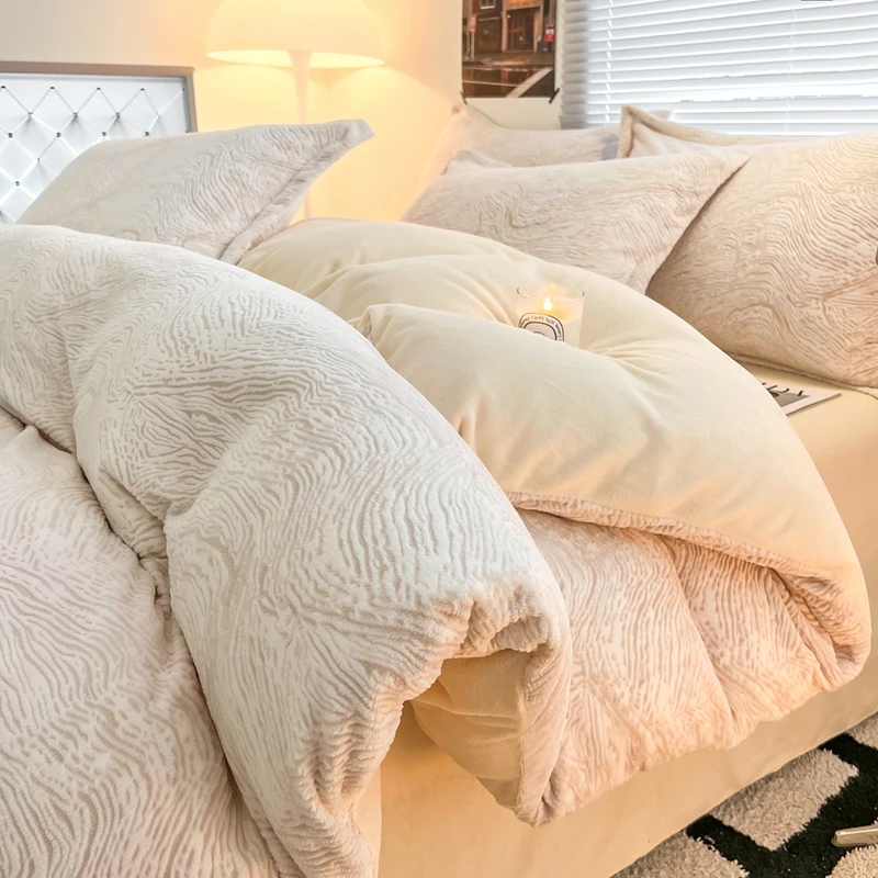 加厚雕花牛奶绒四件套2023新款珊瑚绒冬季法兰绒床单款保暖三件套