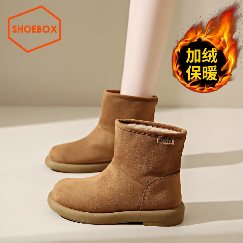 达芙妮集团鞋柜软底雪地靴女款冬季加绒加厚短筒靴子防滑新款棉靴