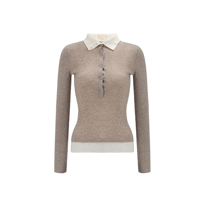 withmin叠穿公式 假两件撞色多穿修身长袖内搭针织上衣【2412392】