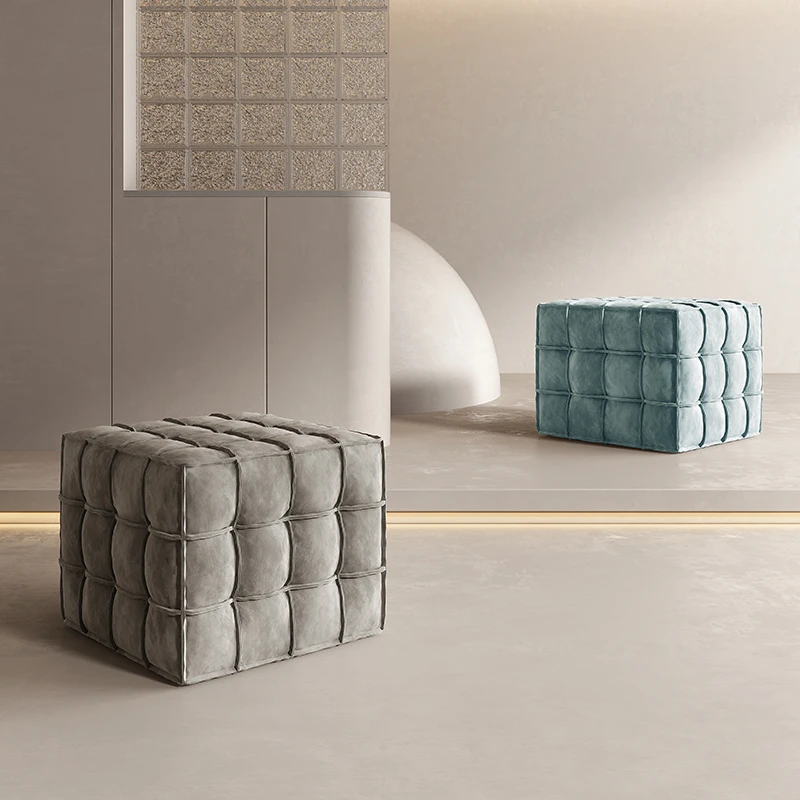 魔方块布艺方凳衣帽间脚踏凳磨砂真皮客厅墩子梳妆凳入户换鞋凳子