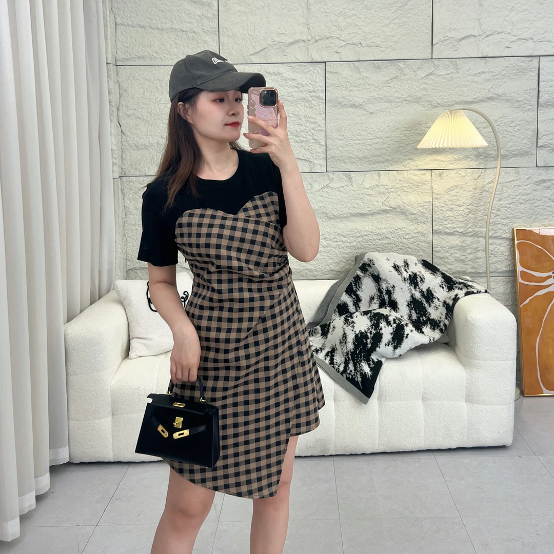 【苹果现货清清】TGW41129夏季新款拼接格子连衣裙