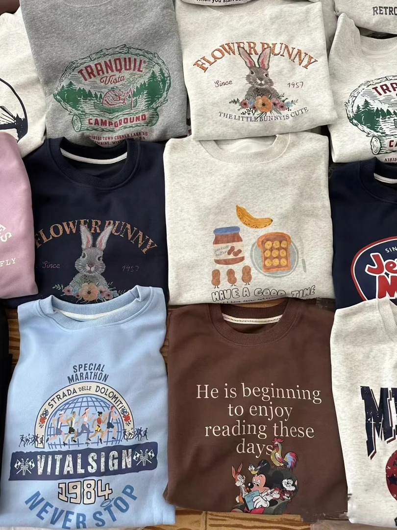 敏君家 主播扣号推荐长袖加绒圆领卫衣男女同款小众休闲潮流上衣