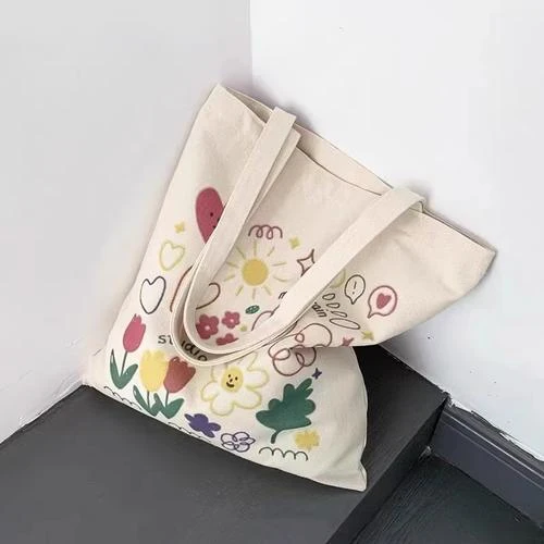 简约手提帆布袋休闲百搭碎花单肩包学生上课布袋子小清新便当包包