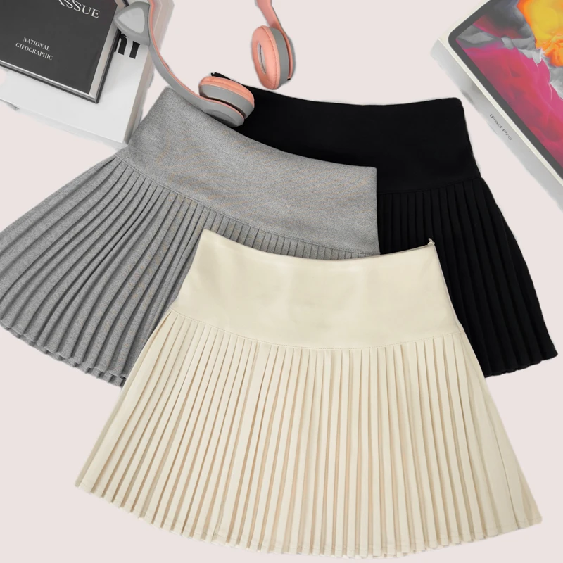 半身裙女春秋冬2025新款学生复古高腰显瘦百褶A字宽松休闲短裙子