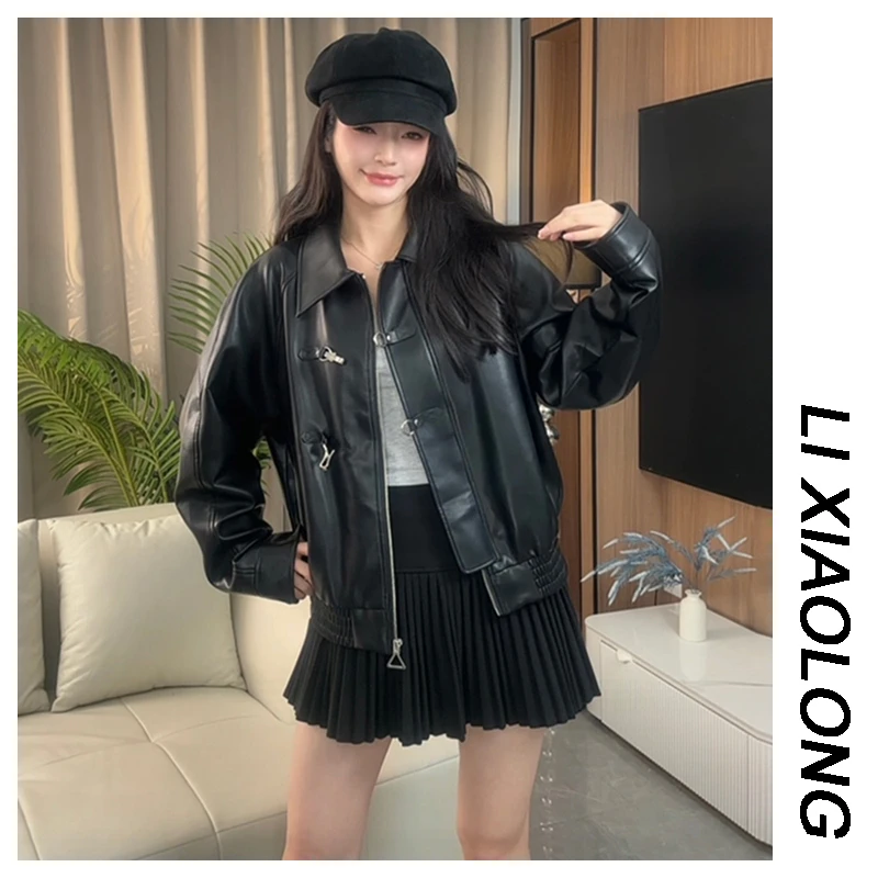 韩版bf风上衣服少女春装2025新款机车皮衣黑色pu皮夹克