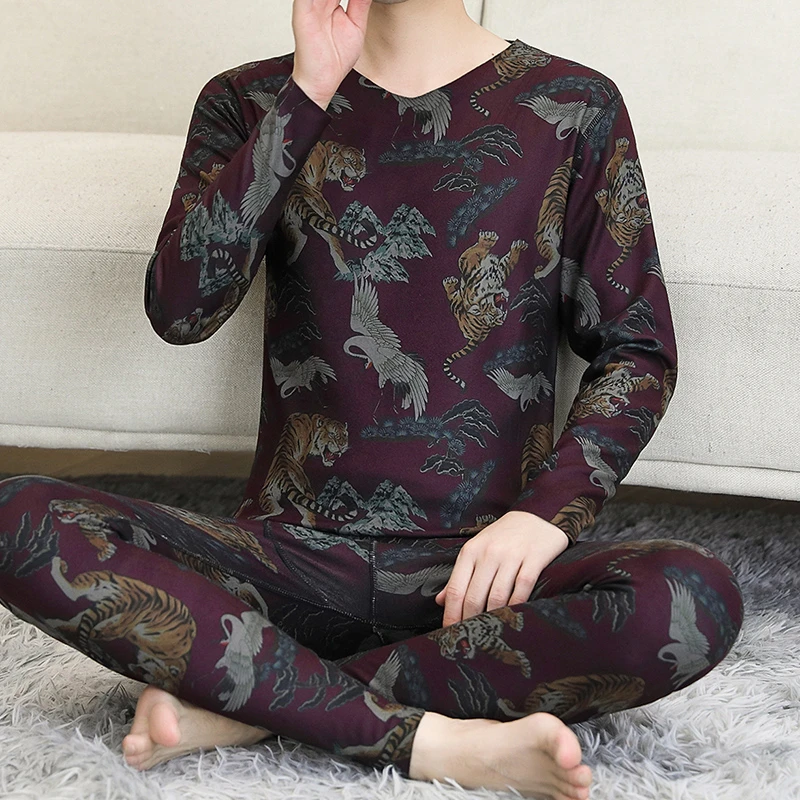 冬季德绒保暖内衣男士套装无痕秋衣秋裤薄款修身青年V领打底内穿