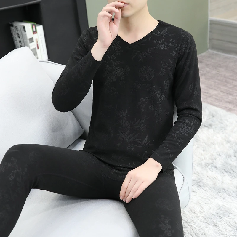 冬季双面德绒保暖内衣男士套装秋衣秋裤修身加绒加厚款无痕打底衫