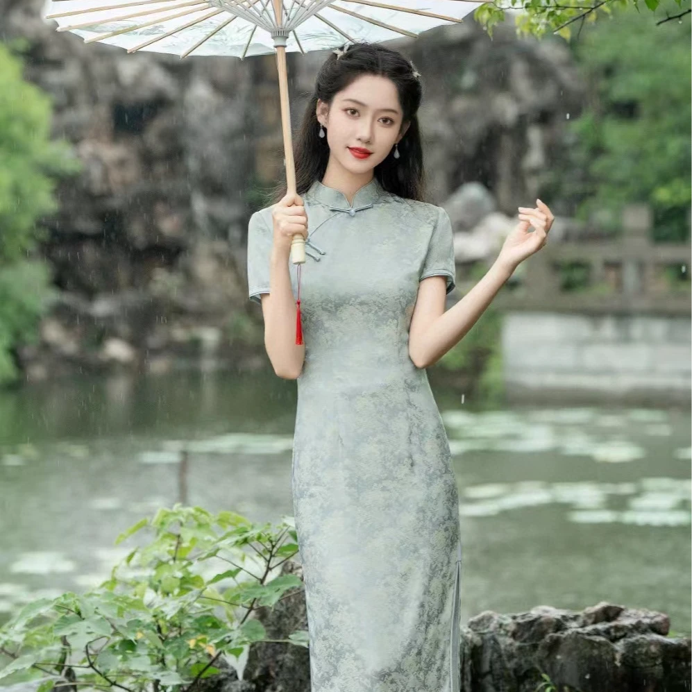 显瘦气质绿色夏季少女复古修身日常中国风优雅旗袍中式SQM0079