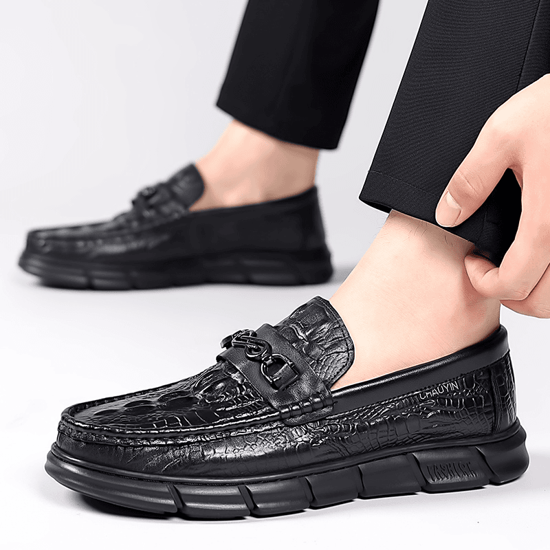 LM头层牛皮男士休闲男皮鞋透气商务鳄鱼纹真皮一脚蹬豆豆鞋2133