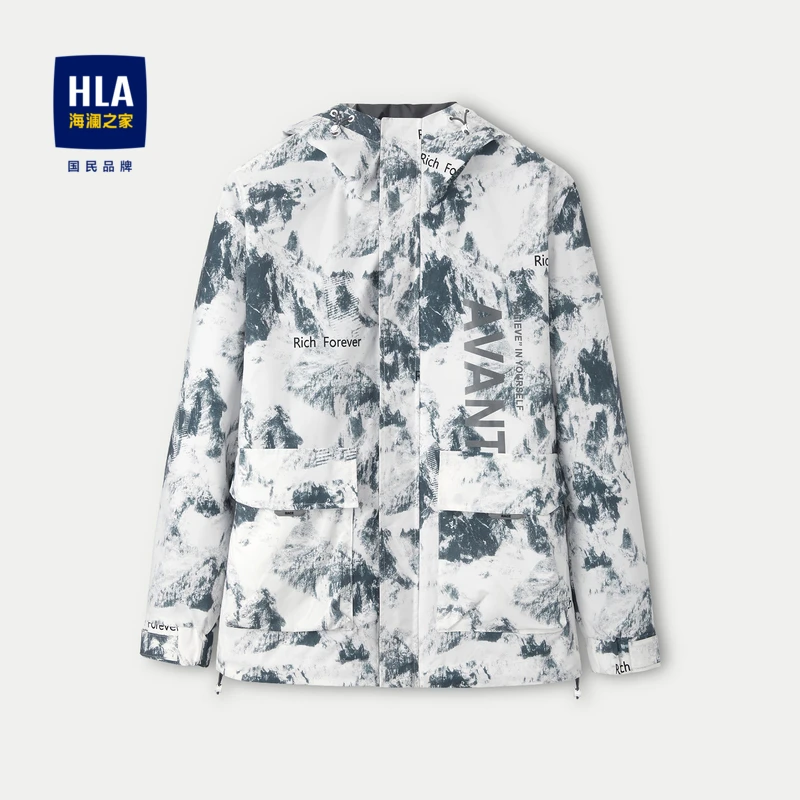 HLA/海澜之家梭织连帽夹克春夏拉链印花运动防风耐穿舒适潮流外套