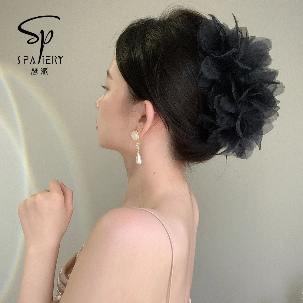 瑟派spaeiry高级感羽毛大号抓夹女后脑勺盘发鲨鱼夹毛毛发夹发饰