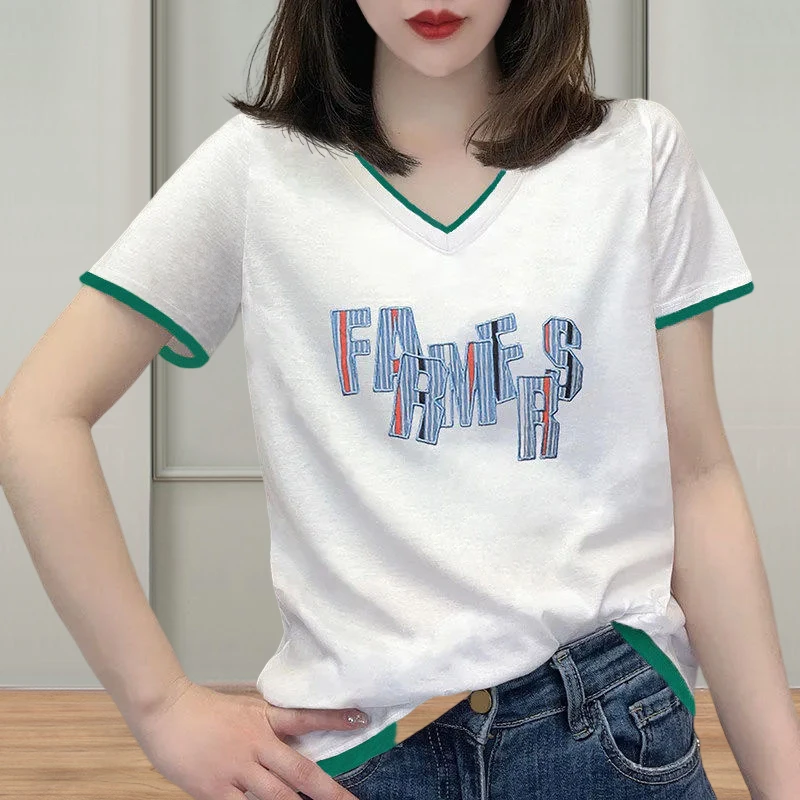 纯棉设计感字母印花短袖T恤2025流行韩版宽松小衫高档次女士夏装