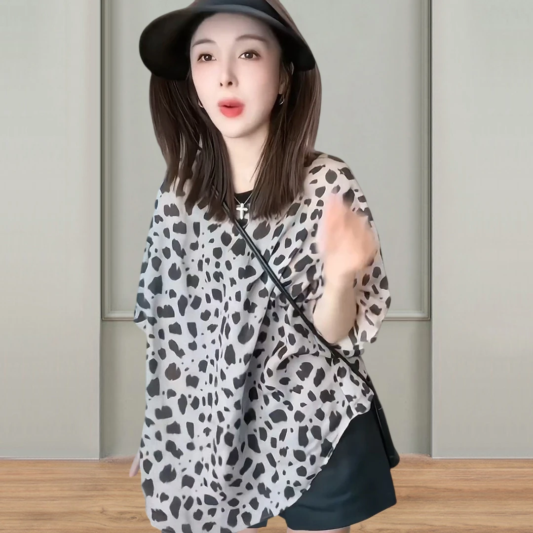 时髦炸街洋气上衣女士时尚夏装2025新款爆款洋气独特漂亮豹纹T恤