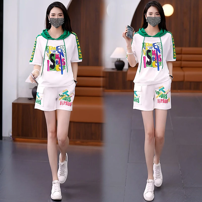 夏季短裤套装女款爆款2025新款高档运动服女大码胖mm显瘦休闲女装