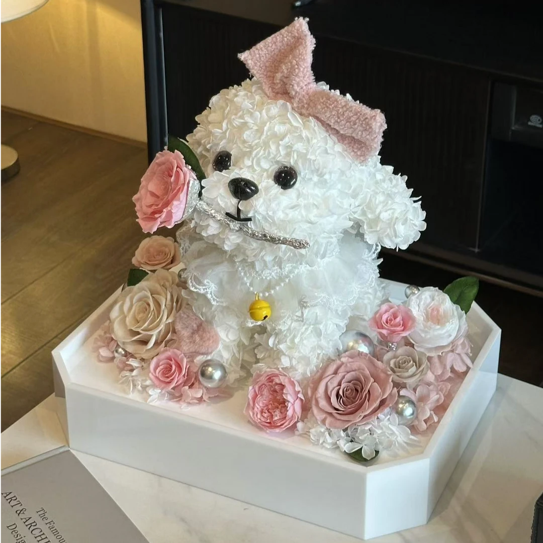 《L B D R》新·泰迪小狗永生花 高级层次感家居可爱狗狗摆件礼盒