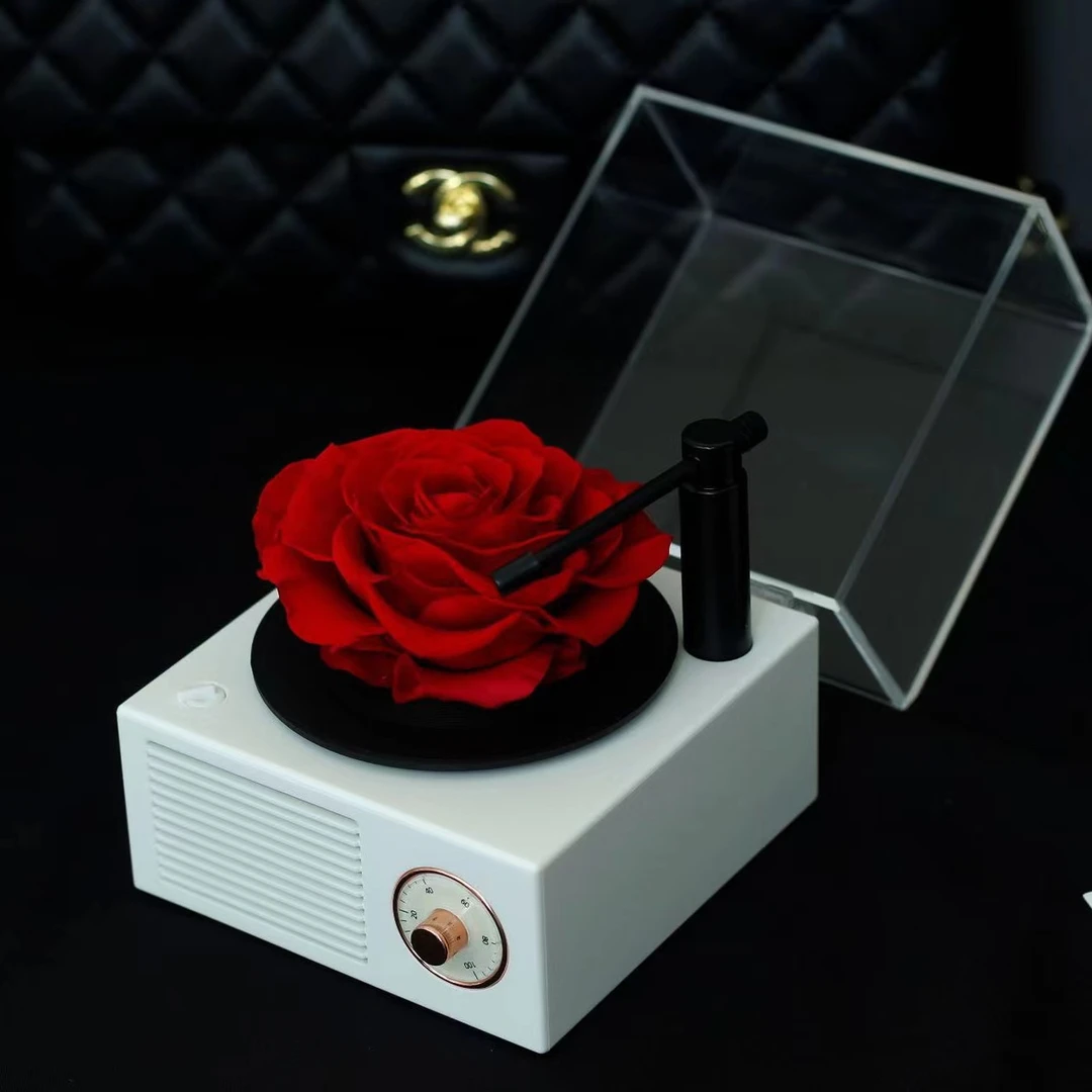 《L B D R》永生花留声机 可放音乐旋转玫瑰 高档七夕情人节礼盒