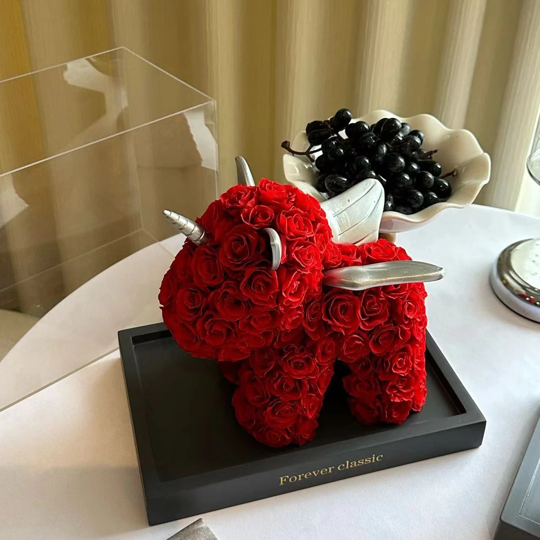 《L B D R》亚克力永生花独角兽玫瑰真花圣诞节生日礼物 闺蜜礼盒