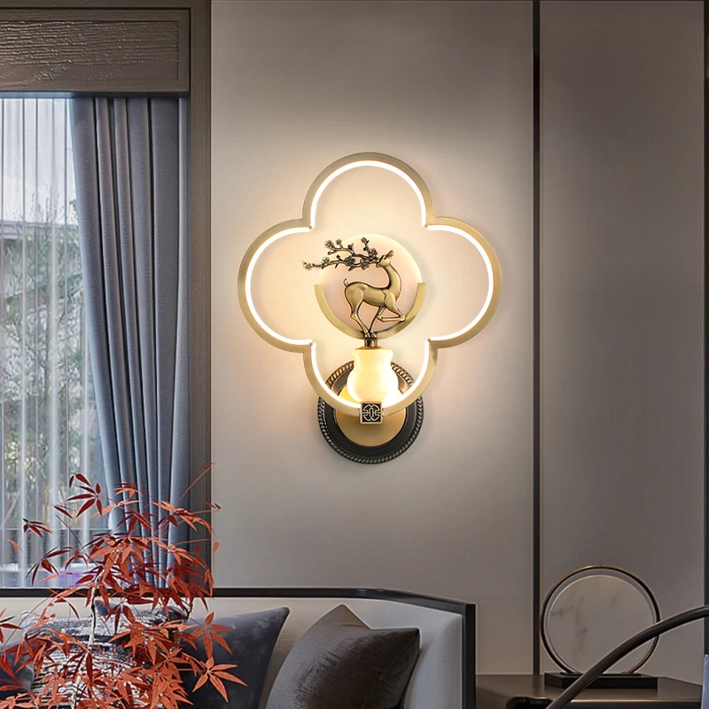 新中式全铜壁灯客厅别墅走廊卧室墙壁灯壁灯床头灯墙灯主卧壁灯