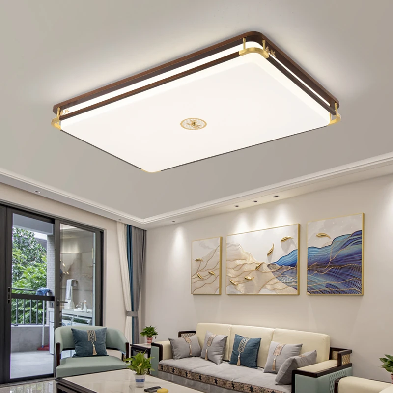 新中式黑胡桃木+铜吸顶灯简约高端大气客厅餐厅别墅大灯灯具