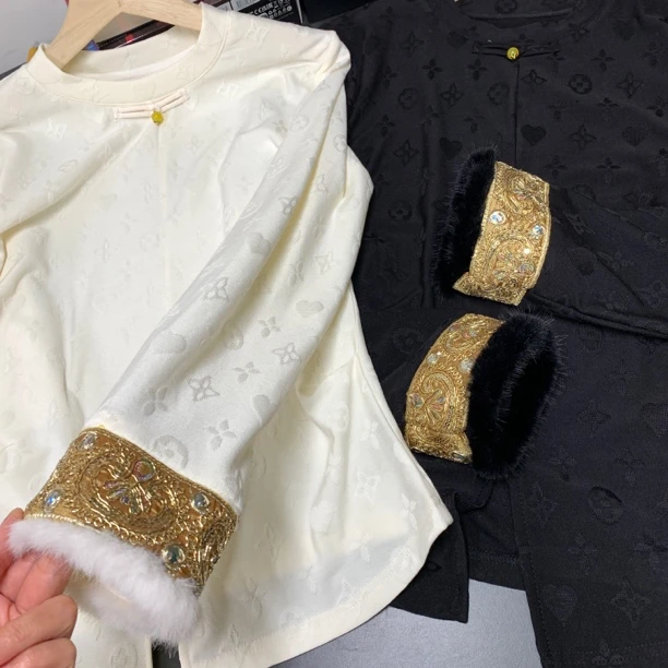 “古词” 精致袖 私服定制 加绒秋冬新中式浮雕长袖提花 定制打底衫