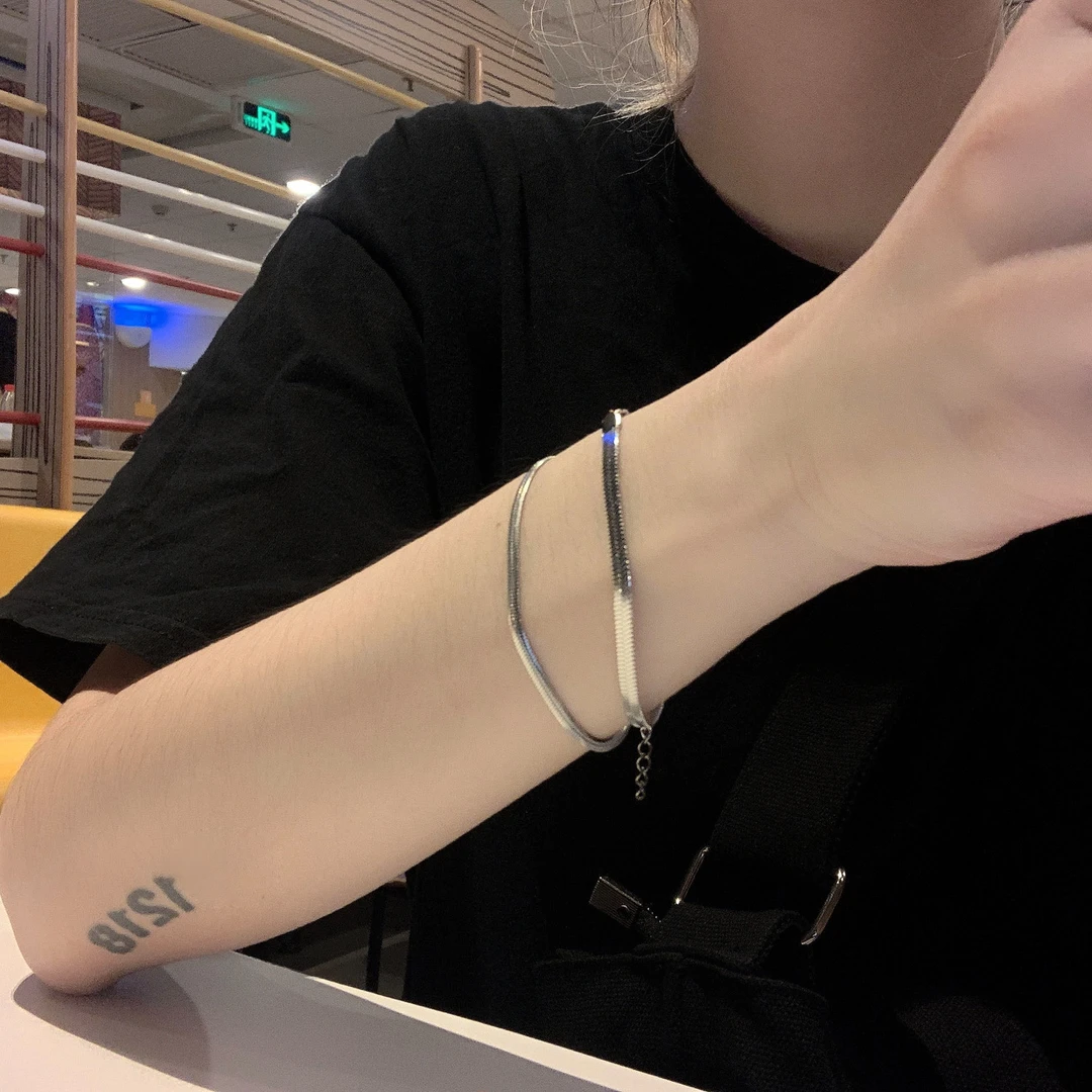 【钛钢不掉色】扁蛇骨手链冷淡风欧美简约小众百搭男女气质手环