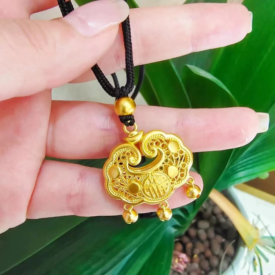 【双十一福利】长命锁编织绳复古福字平安锁吊坠项链Q-1